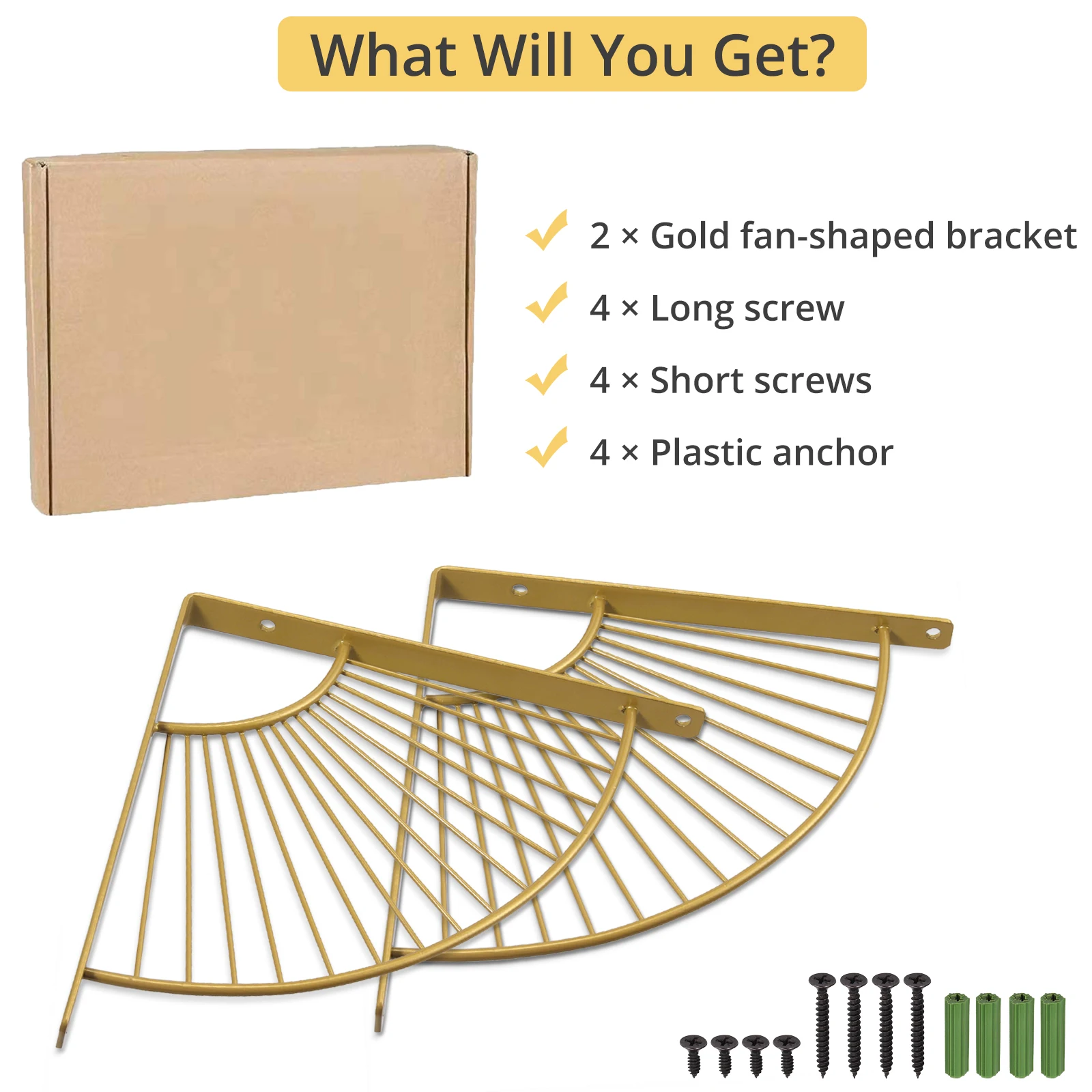 Золотые веерообразные кронштейны для полки TANiCE 2 шт. сверхмощный бытовой