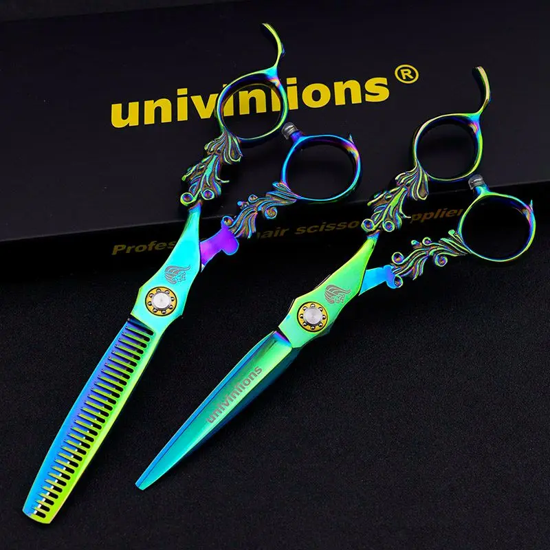 6 дюймов univinlions Rainbow 440C Профессиональные Парикмахерские ножницы Парикмахерские стрижки Парикмахерские ножницы японские ножницы для стрижки волос