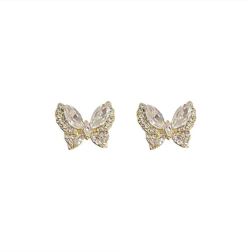 

LOVOACC Korea Trendy Full Rhinestones Simulation Wing Stud Earrings for Women Gold Color Alloy Butterfly Earrings Party Jewelry