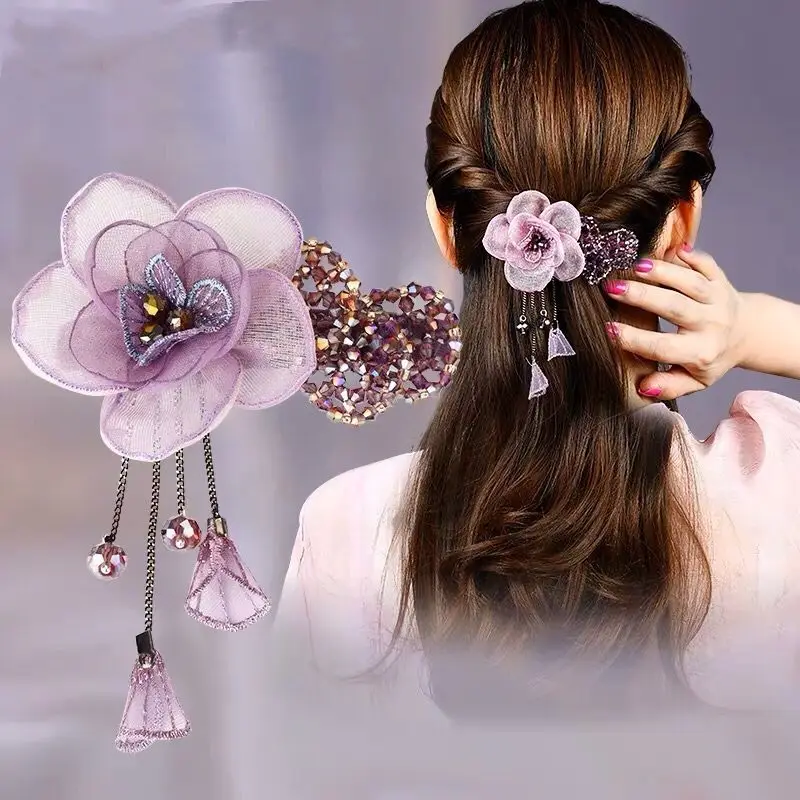 

All-match elegant flower spring clip ponytail clip top chuck jewelry