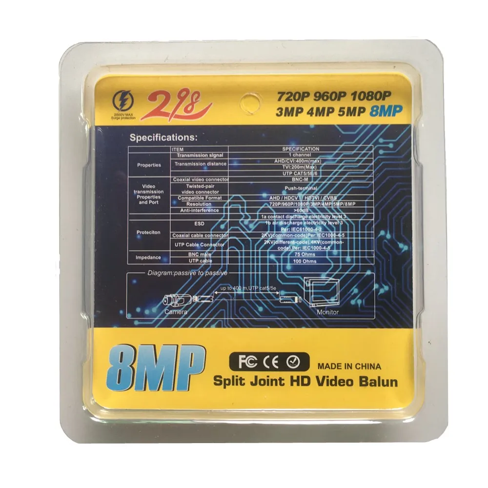 

1 Pairs 8MP Analog AHD CCTV Camera Video Balun Passive Transceivers HD AHD/CVI/TVI Twisted Video Balun Converter for HD Cameras