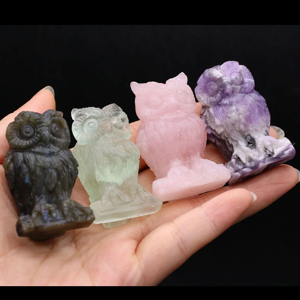 Animal Decoration Natural Stone Owl-Shaped Artificial Mini Ornament Lucky Gift Bed-Room Garden Office Desk Small Ornaments