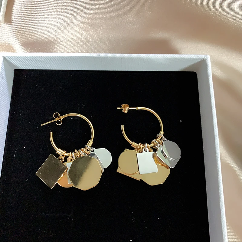

Two tones geometry gold hanging hoop earrings for women cluster luxury brand earrings fashion