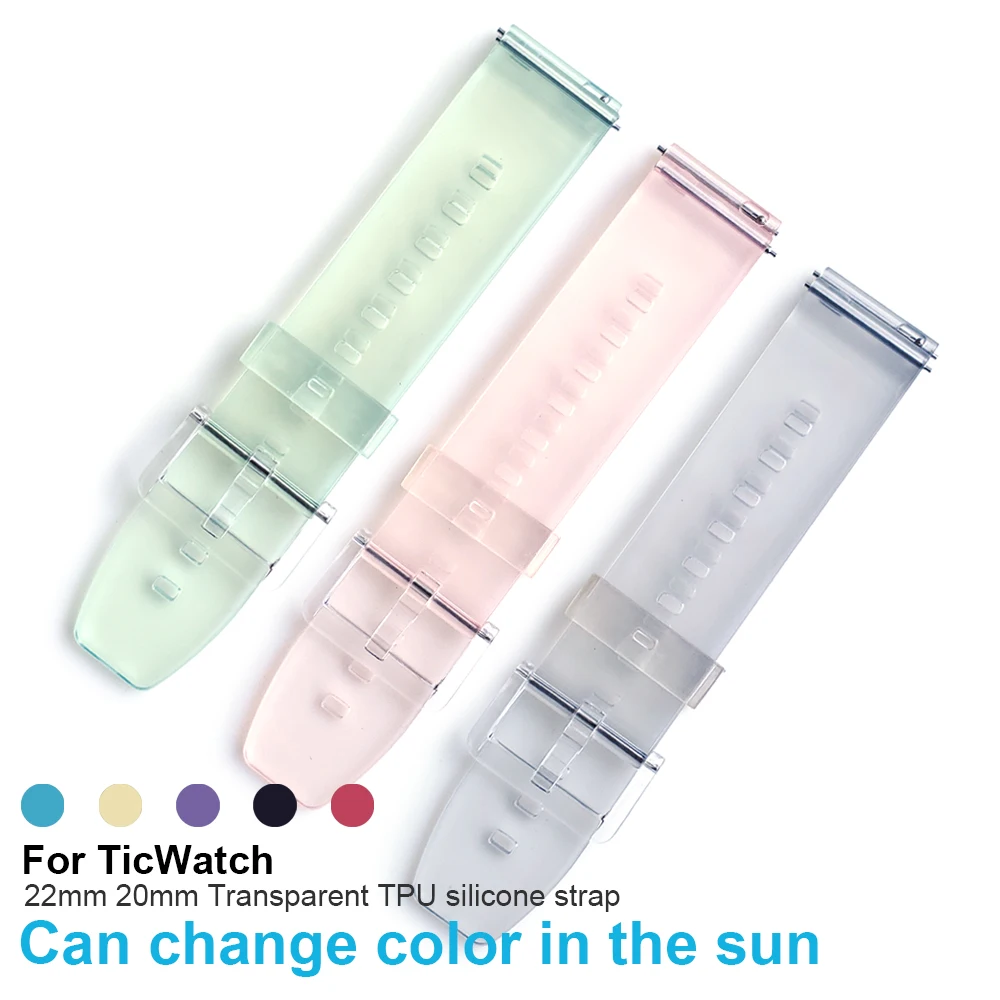 

Silicone Strap For TicWatch Pro 2021 3 GPS Transparent Band For TicWatch E3 GTH WatchBand Bracelet Changeable color Wriststrap