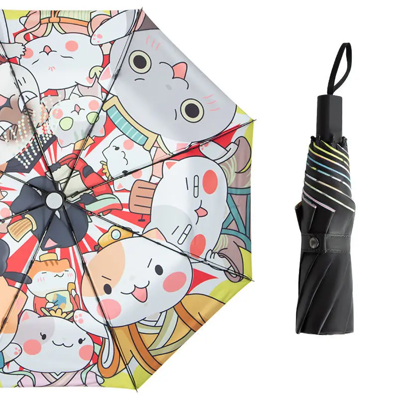 Милый складной зонт Женские аниме подарки с черным покрытием солнцезащитные