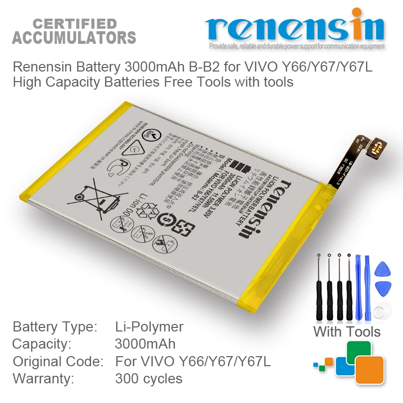 

Renensin Battery 3000mAh B-B2 for VIVO Y66/Y67/Y67L High Capacity Batteries Free Tools with tools