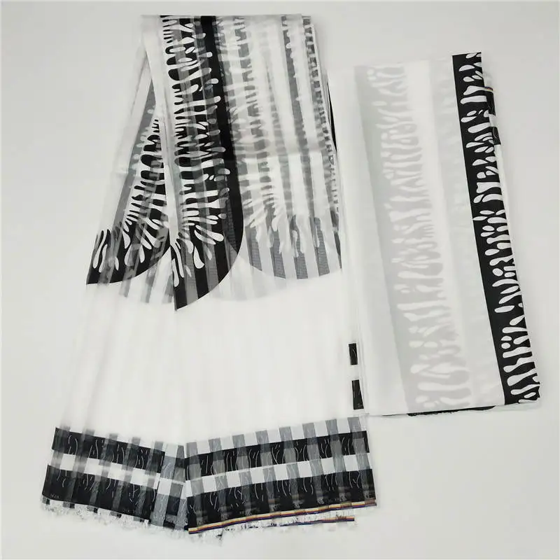 

2020 Hot Sale African Printed Organza ribbon Fabric thick Ribbon fabric silk fabric for Garment Material 6 yards ! P10609