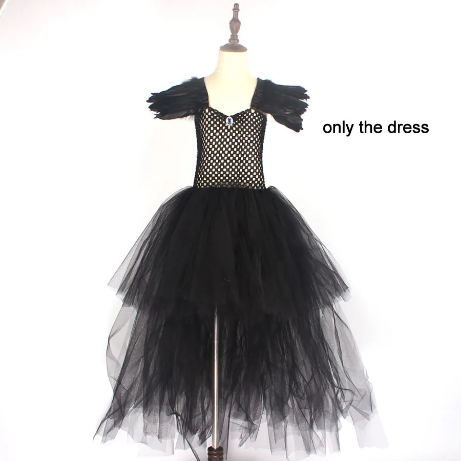 only dress Темно-готическое черное платье для хэллоуинская пачка с блестящими крыльями для девочек на Хэллоуин, Вечернее Бальное Платье, Костюм злой ведьмы - Цвет: only dress