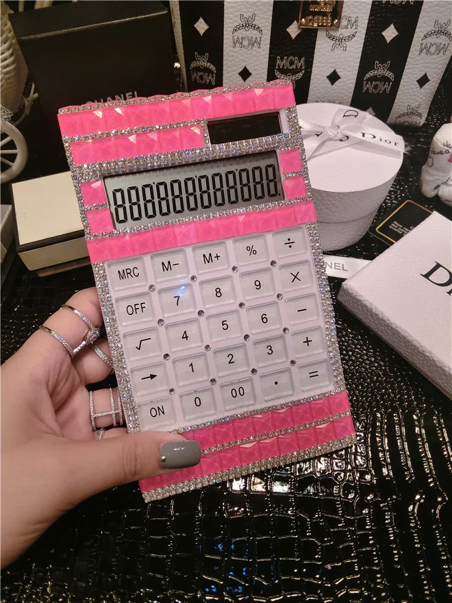 diamond calculator cute with rhinestone shiny solar calculator office electronic calculator mute multi function led screen free global shipping