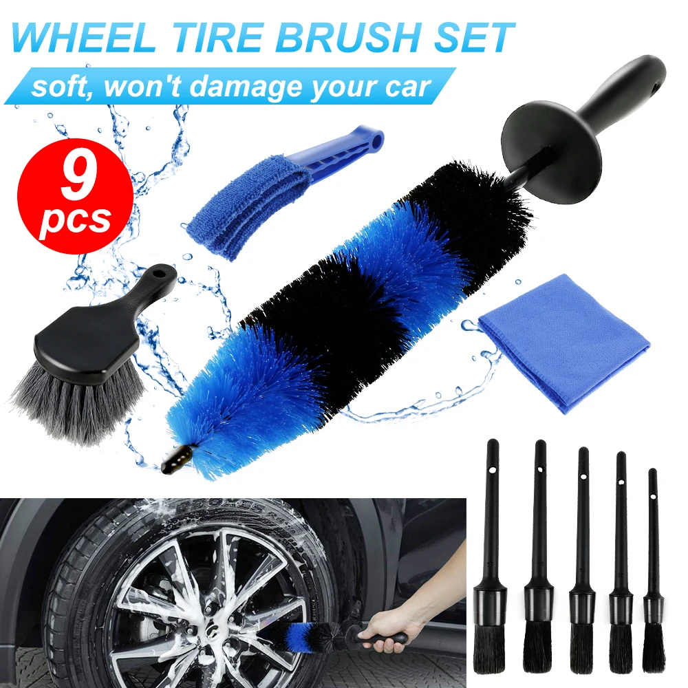 

9pcs/set Car Detailing Brushes Cleaning Air Vents Clay Bar Car Wash Brush Set for Cleaning Wheels Tire Interior Exterior Leather