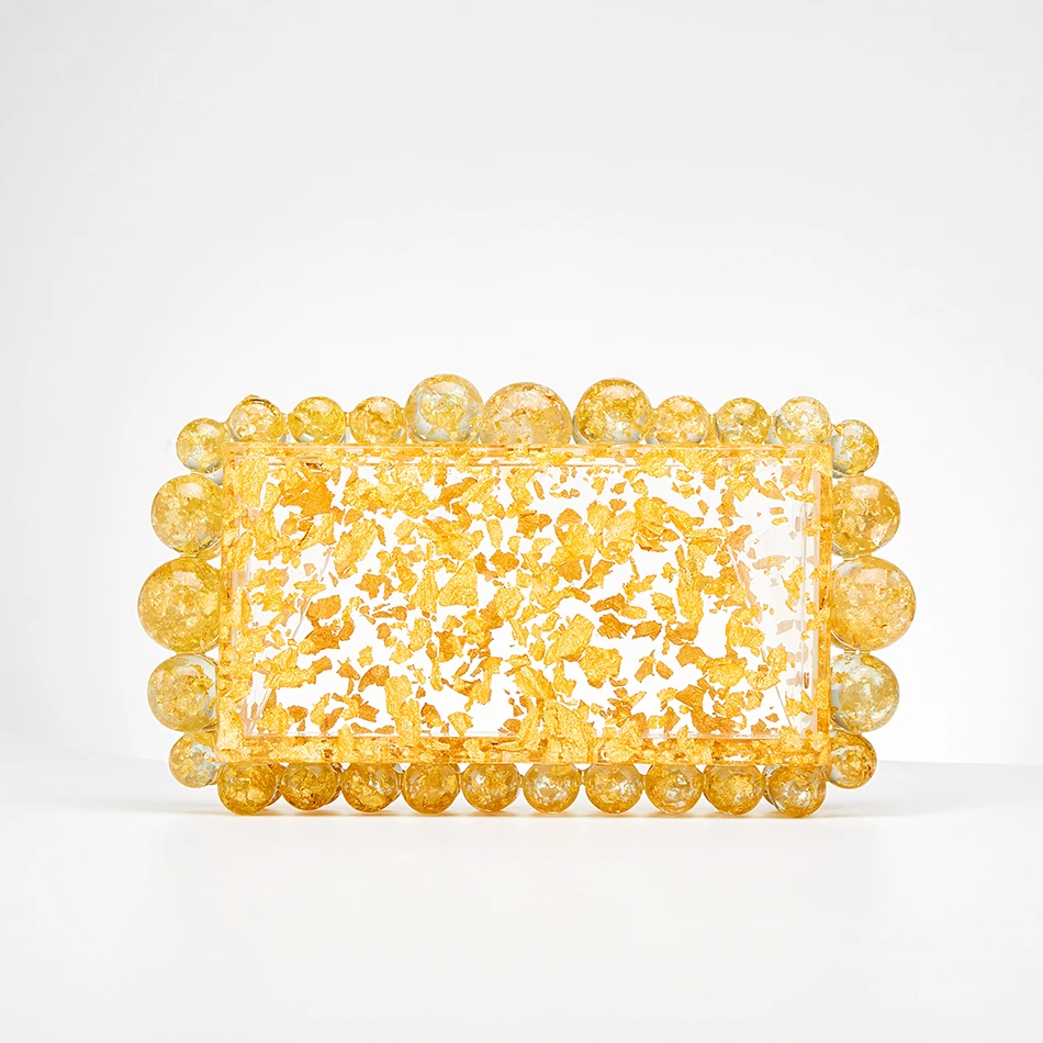 

Beads Acrylic Box Evening Clutch Bag Women Elegant Designer Luxury Gold Sequin Novelty Purses And Handbags Wedding Party