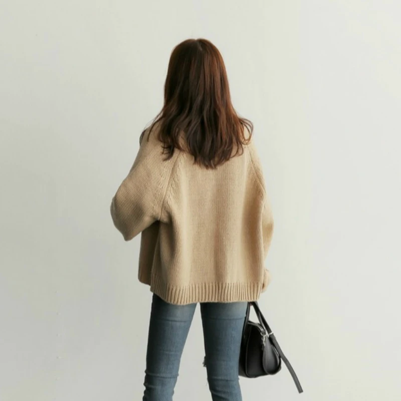

Women's Sweaters Cardigans Autumn Winter New Casual Solid V-Neck Open Stitch Loose Sweater F81 Jacket Female Knit Coat Khaki