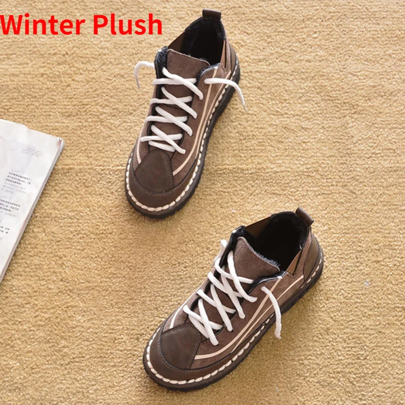 

Женские ботинки на осень и зиму, теплая обувь на плюшевой подкладке, зимняя обувь на плоской подошве, Нескользящие замшевые кожаные сапоги д...