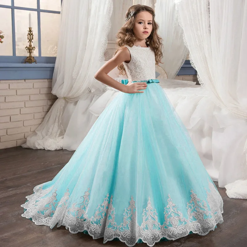 Picture style Розовые Платья с цветочным узором для девочек Половина рукава с аппликацией из кружева атласный Причастие партии выпускного вечера принцесса пышные Детские платья до колен - Цвет: Picture style