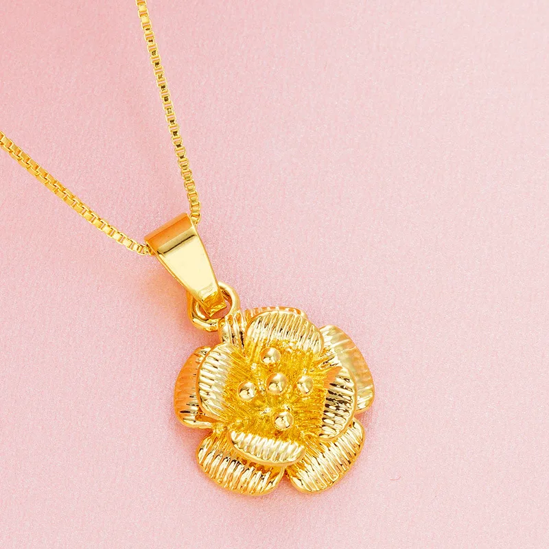 OMHXFC Wholesale European Fashion Woman Girl Party Birthday Wedding Gift Vintage Rose Flower 18KT Real Gold Charm Pendant PN60 | Украшения