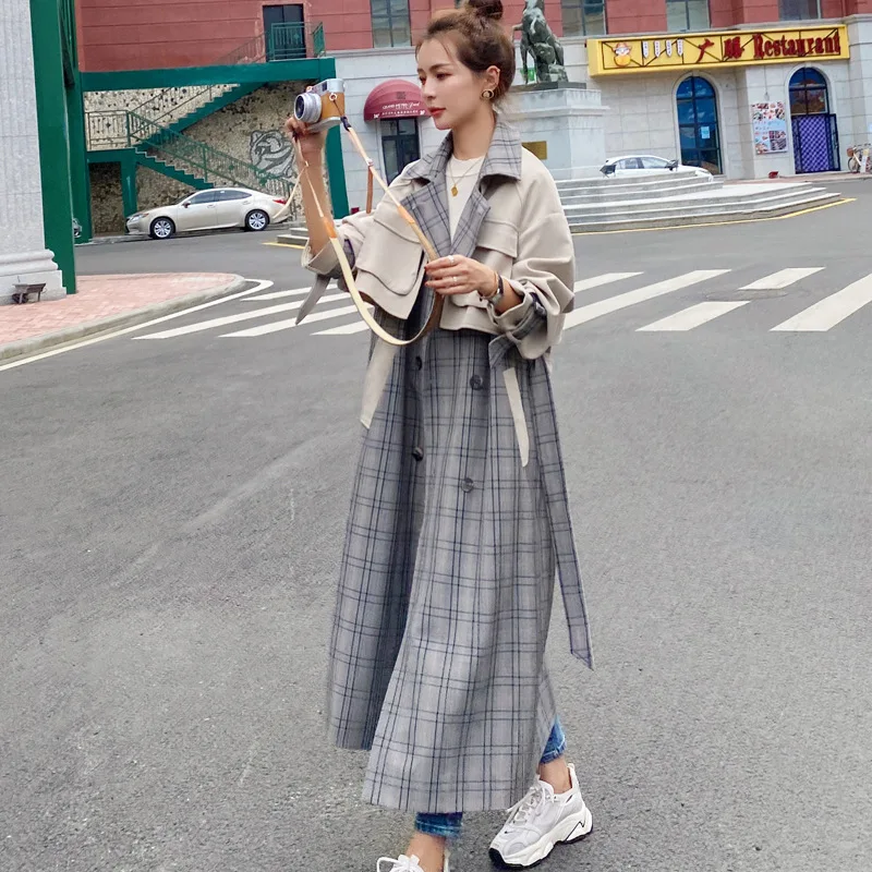 

Windbreaker women 2020 winter new korean trench coat for women england style elegant long trench with sashes M460