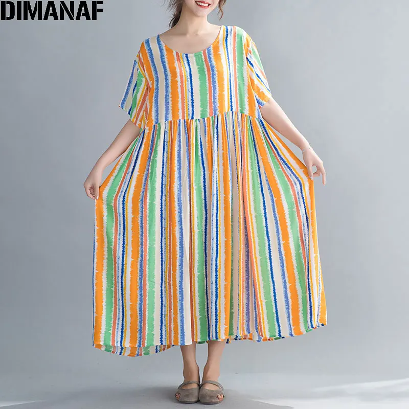 Женское платье оверсайз сарафан с принтом женское пляжное в полоску хлопковая