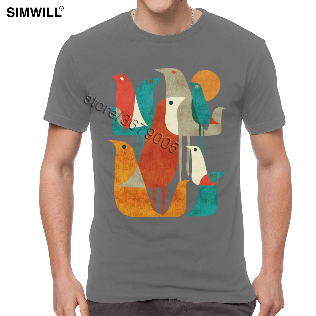 Мужская коллекция футболок с абстрактным рисунком птиц трендовая винтажная
