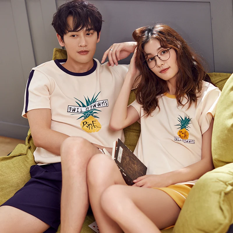 Пижама мужская хлопковая с коротким рукавом Повседневная модная для пар