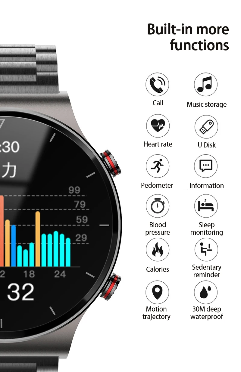 

New Smart Bracelet Men Women Heart Rate Blood Pressure Blood Oxygen Music Storage Control Camera Pedometer Bluetooth Call Watch