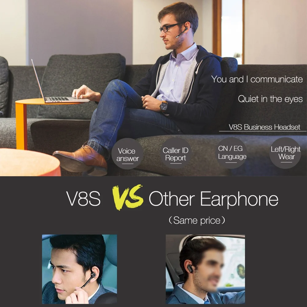 Bluetooth наушники с голосовым отчетом bluetooth гарнитура беспроводная шумоподавлением