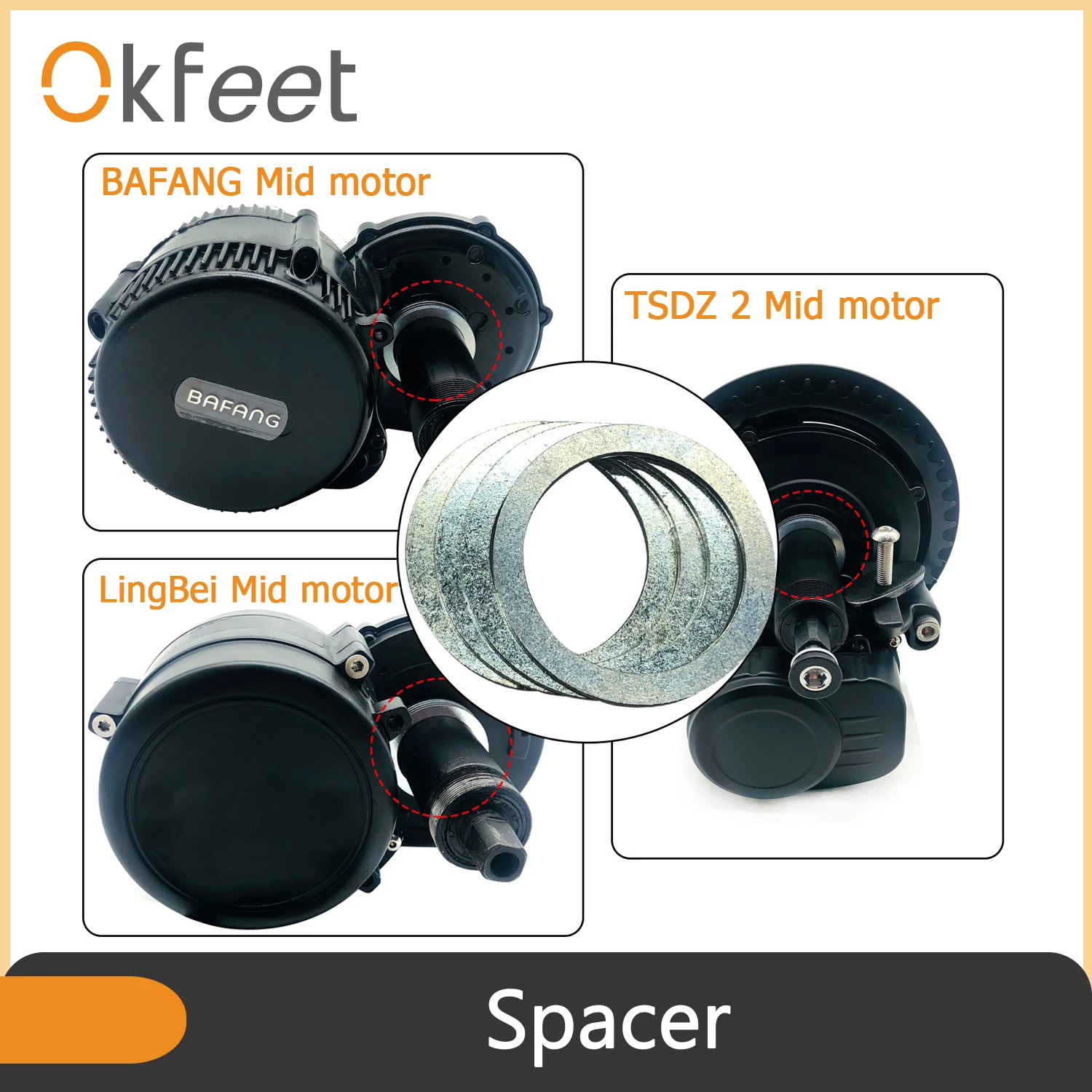 Okfeet разделитель 4 шт. 9 6 мм Запчасти для преобразования электровелосипеда Bafang BBS01