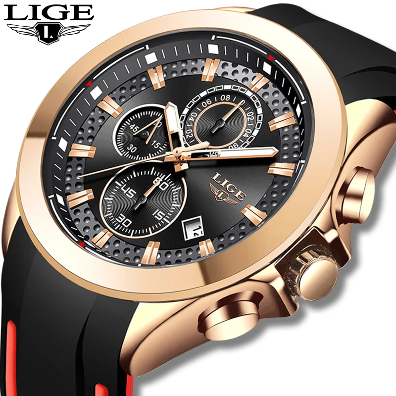 Часы наручные LIGE мужские с хронографом Спортивные кварцевые армейские в стиле