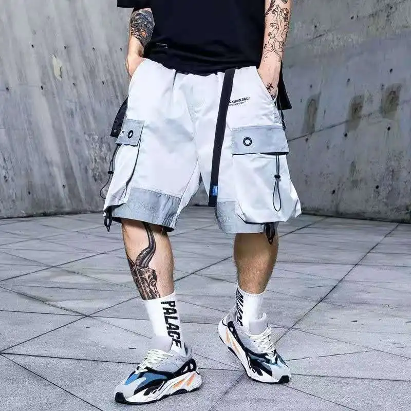 

Summer Shorts Cargo Pants Men Joggers Black Stylish Pocket Ribbons Japanese Fashion Streetwear Hip Hop Shorts Male Casual Pants