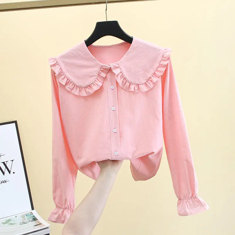 Женская однобортная рубашка с длинным рукавом тонкая однотонная Свободная