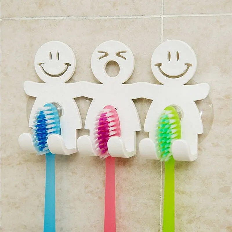 

3Pc Toothbrush Holder Wall Mounted Suction Cup 5 Position Cute Cartoon Smile Bathroom Sets Bathroom Accessories