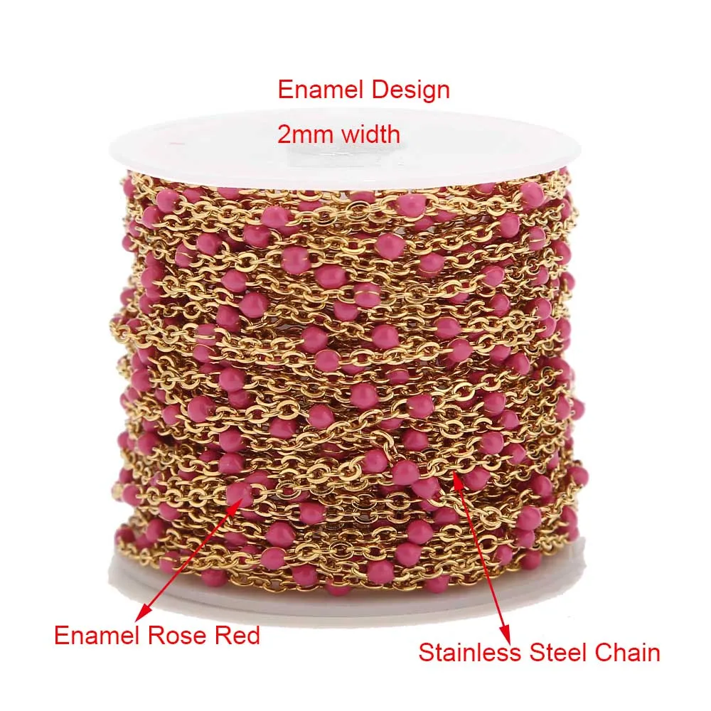 Gold Rose Red 4 метра золотые цепочки из нержавеющей стали для ювелирных изделий DIY эмалированный овальный шар цепочка из бисера для женщин ожерелье Браслеты ножной браслет - Цвет: Gold Rose Red