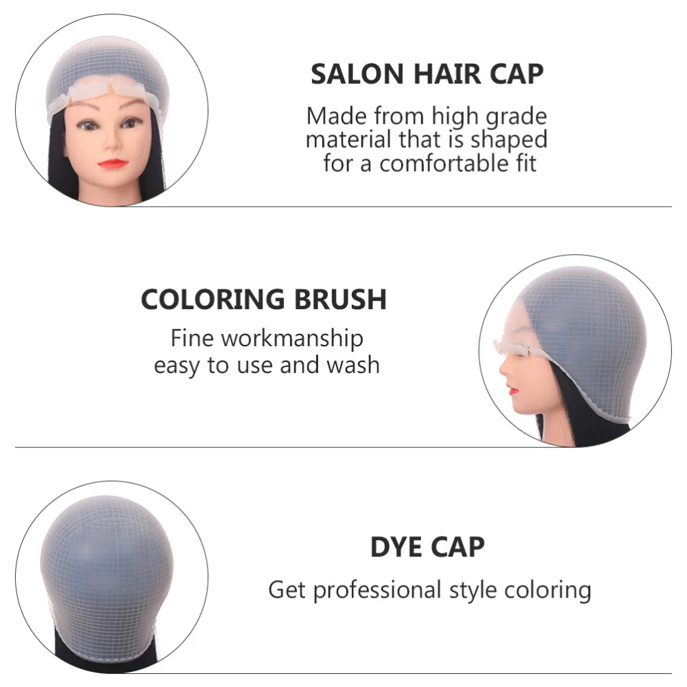 

2 Set Silicone Hair Highlights Caps Hair Coloring Caps Hair Dye Hats with Needle