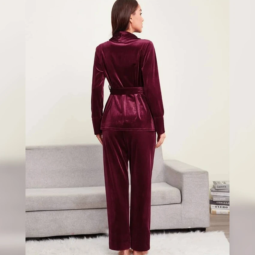 Hiloc брюки с длинным рукавом костюмы пижама красные элегантные комплекты одежды