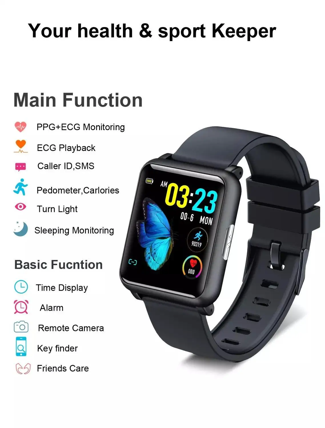 

New Luxury ECG+PPG Smart Watch For Men Women Wristband Band Bracelet Heart Rate Monitor Fitness Track For Android 4.4,IOS 8.2