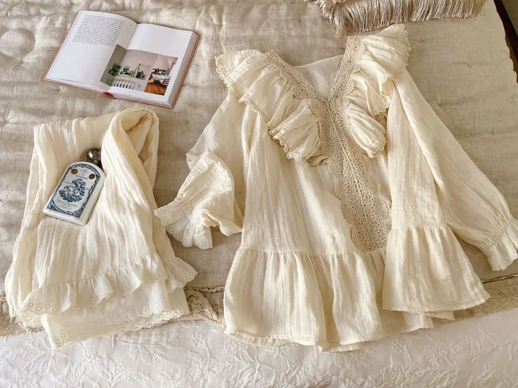 

Hot Style Home Wear Pajamas Suit Spring And Autumn Retro Long Sleeve Pants Pajamas For Women Cosy Sleepwear Home Clothes