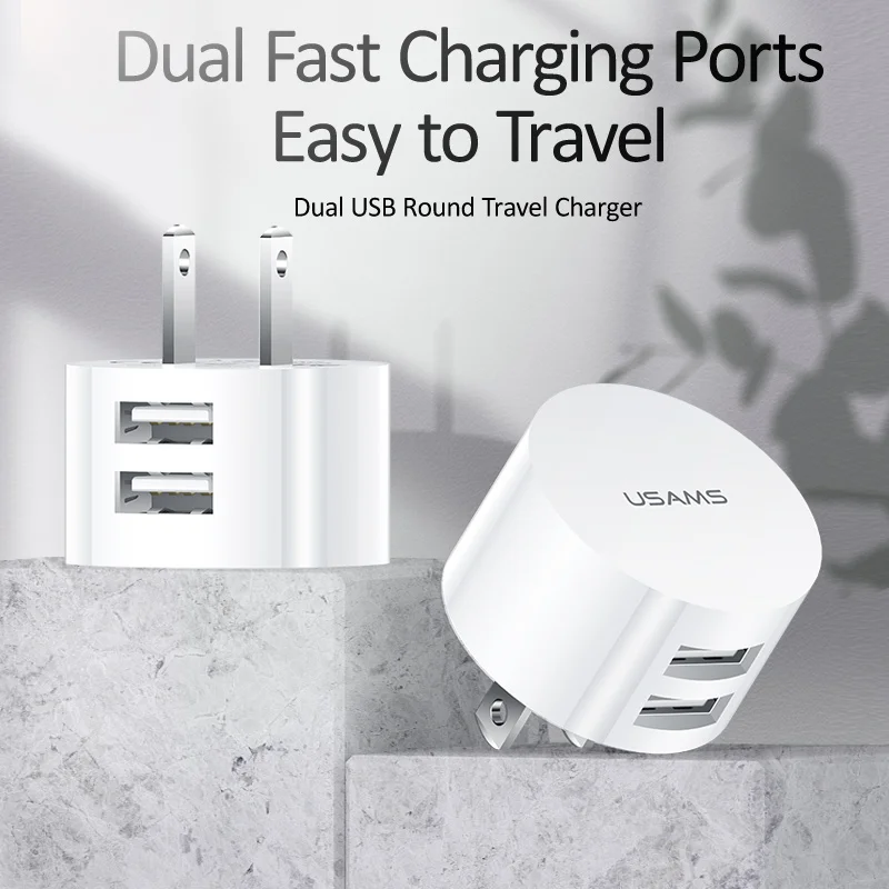 USAMS Dual USB Charger Mini Fast US/EU/UK Plug Adapter Portable Travel Wall Universal for iPhone Samsung Xiaomi | Мобильные телефоны