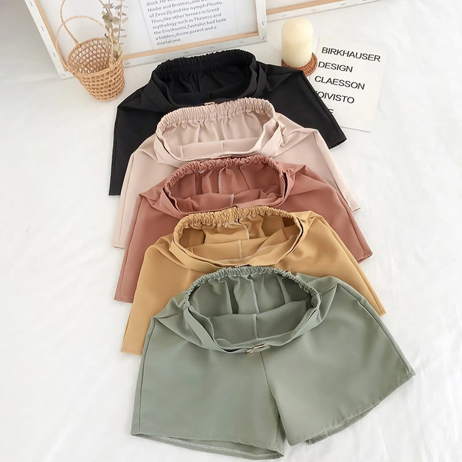 

2021 Short-pants Suit High-waist Women's Lady Solid High Waist Casual Short Pants Chiffon Straight Pants