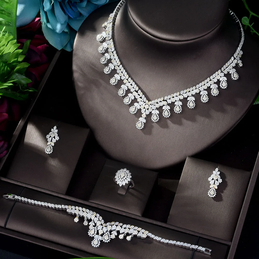 

HIBRIDE Luxury Jewelry 2 Tones Micro Pave Cubic Zircon Jewelry Sets for Women Bridal Wedding Accessories Bijoux Femme N-1166