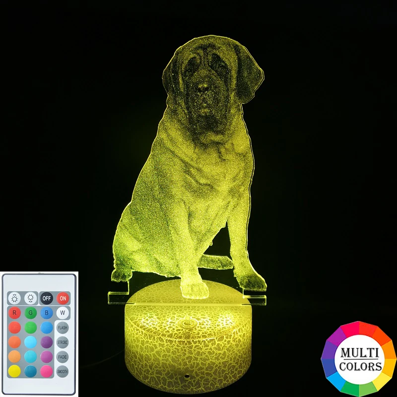 

Acrylic 3D Picture Lamp Pet Dog Night Light LED English mastive Nightlight Room Hotel Party Decoration Kids Gift Bluetooth Base