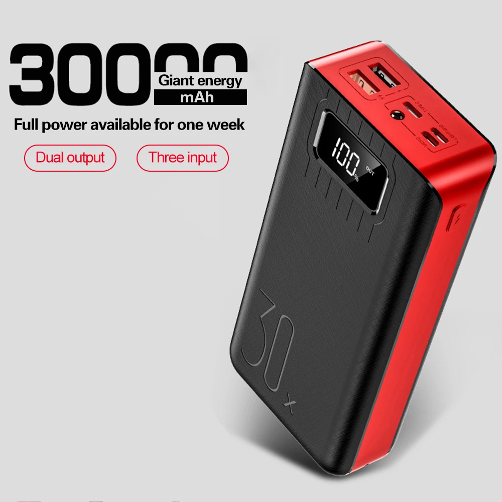 Внешний аккумулятор 30000 мАч для iPhone 11 pro 6 6s 7 8 Plus X XS max XR Pover USB светодиодный блок