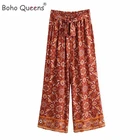 Женские богемные широкие брюки с цветочным принтом и поясом