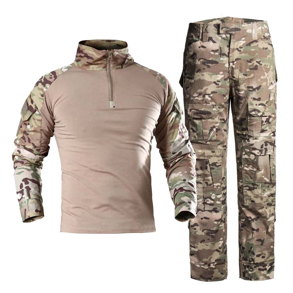 

Men Military Shirt Pant Suits Tactical Army Combat Cargo Camouflage Trousers Casual Loose for Male Hiking CS Camping Fishing