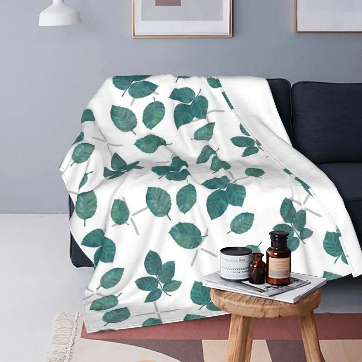 

Manta a cuadros con patrón de hojas, colcha para cama, edredón