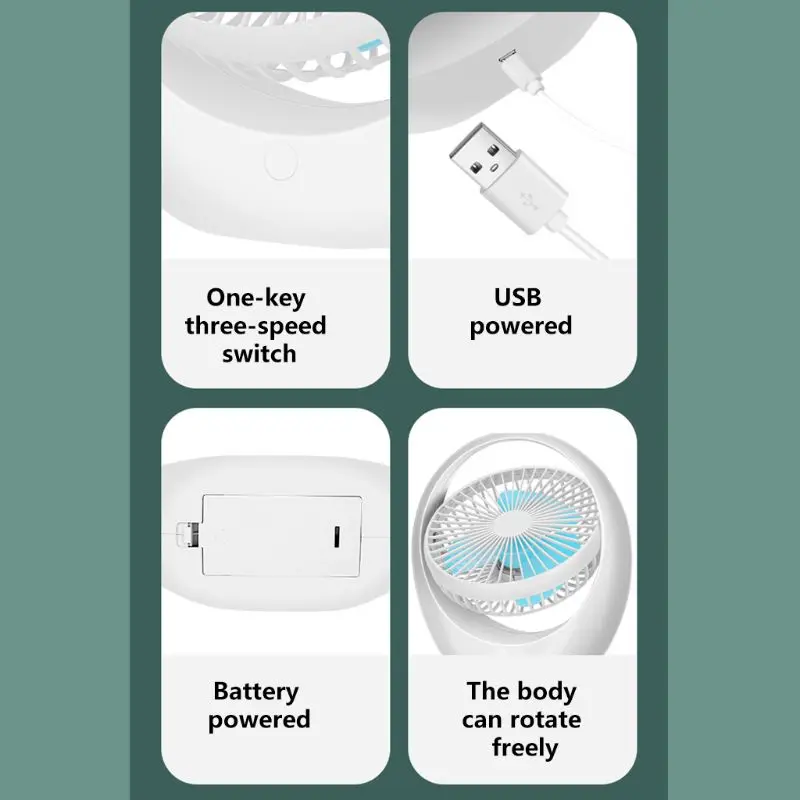 

Portable Electric Rotation Desk Fans 3-leaf 3-Speed USB Battery Rechargeable L69D