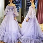 Женское вечернее платье с длинным рукавом, фиолетовое ТРАПЕЦИЕВИДНОЕ ПЛАТЬЕ из фатина с открытой спиной и шнуровкой, элегантное официальное платье для выпускного вечера, 2021