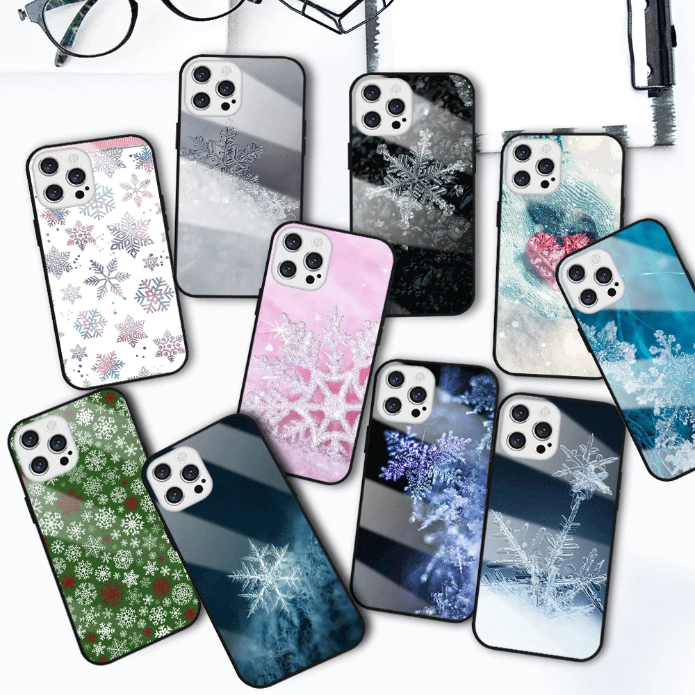 

Fashion cartoon cute Christmas snowflake Tempered glass phone case For iPhone 13 12 mini 11 pro xs max X XR 5 6 7 8 S plus