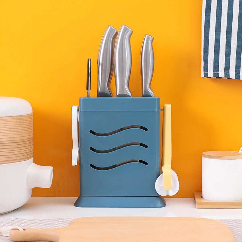 

Knife Block Holder with 2 Small Hooks, Detachable for Easy Cleaning - Knife Holder Storage Organizer for Kitchen Countertop