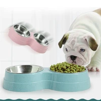 stainless steel double pet bowls dog food water feeder pet drinking dish feeder cat puppy feeding supplies small dog accessories