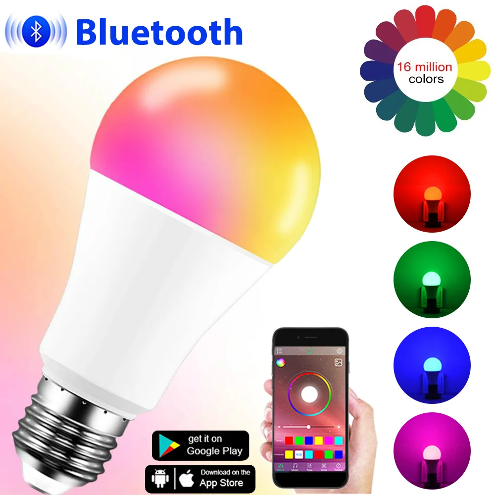 

Bluetooth-лампа светодиодная, E27, 15 Вт, RGB, с пультом ДУ
