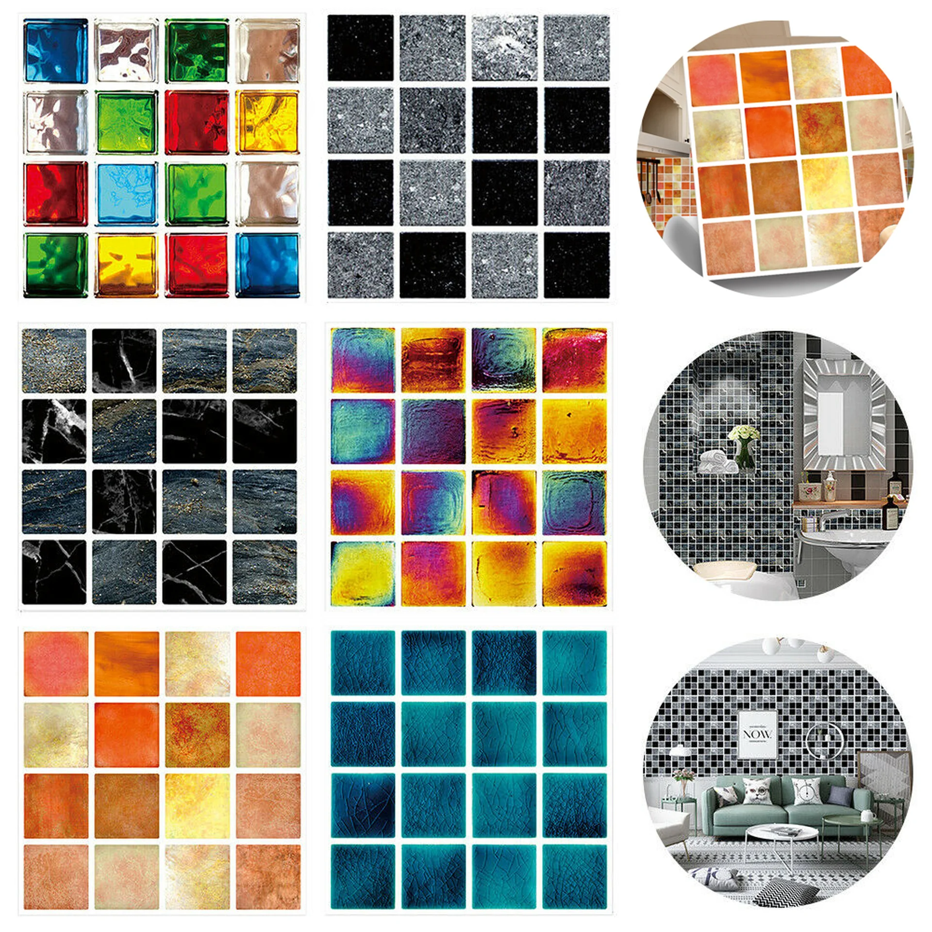 Мозаичная настенная плитка самоклеящаяся водостойкая и маслостойкая виниловая